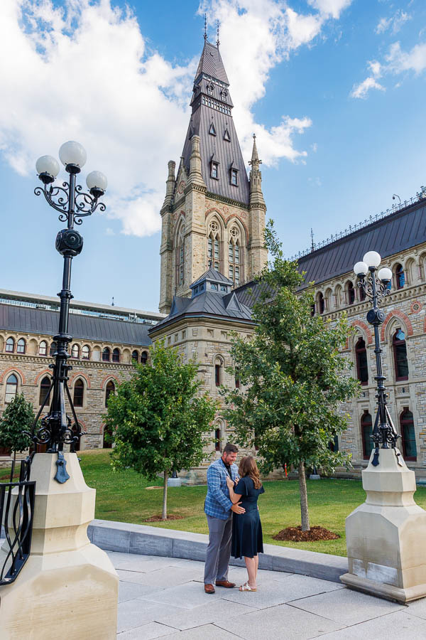 Colton surprises Emilie with a marriage proposal at Parliament Hill in Ottawa.